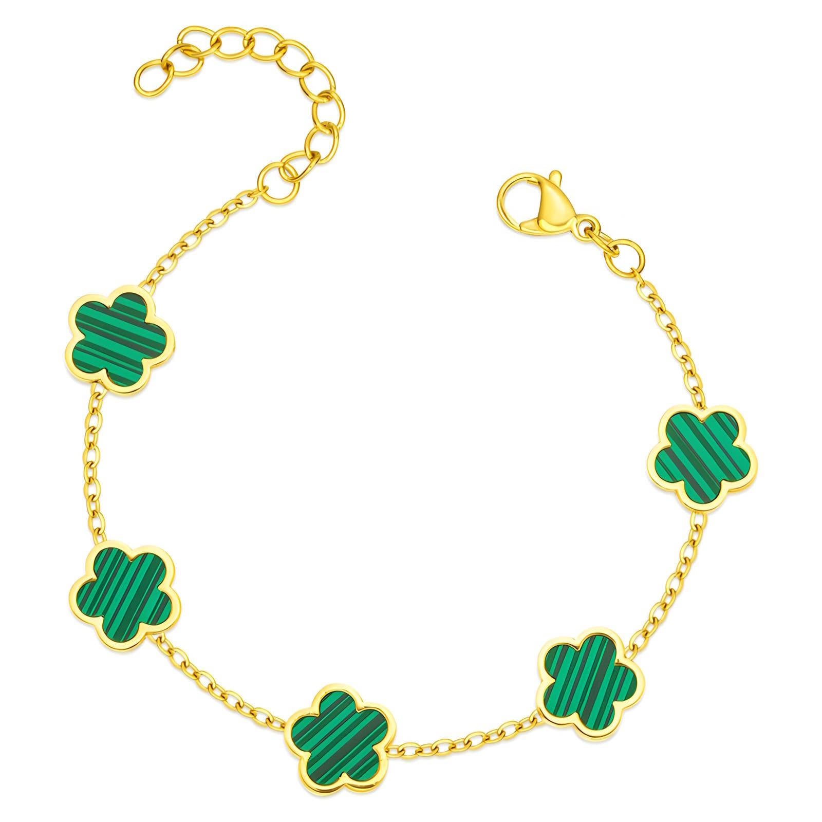 Trish Flower Meadow" Bracelet Green 18K Gold Plated Stainless Steel