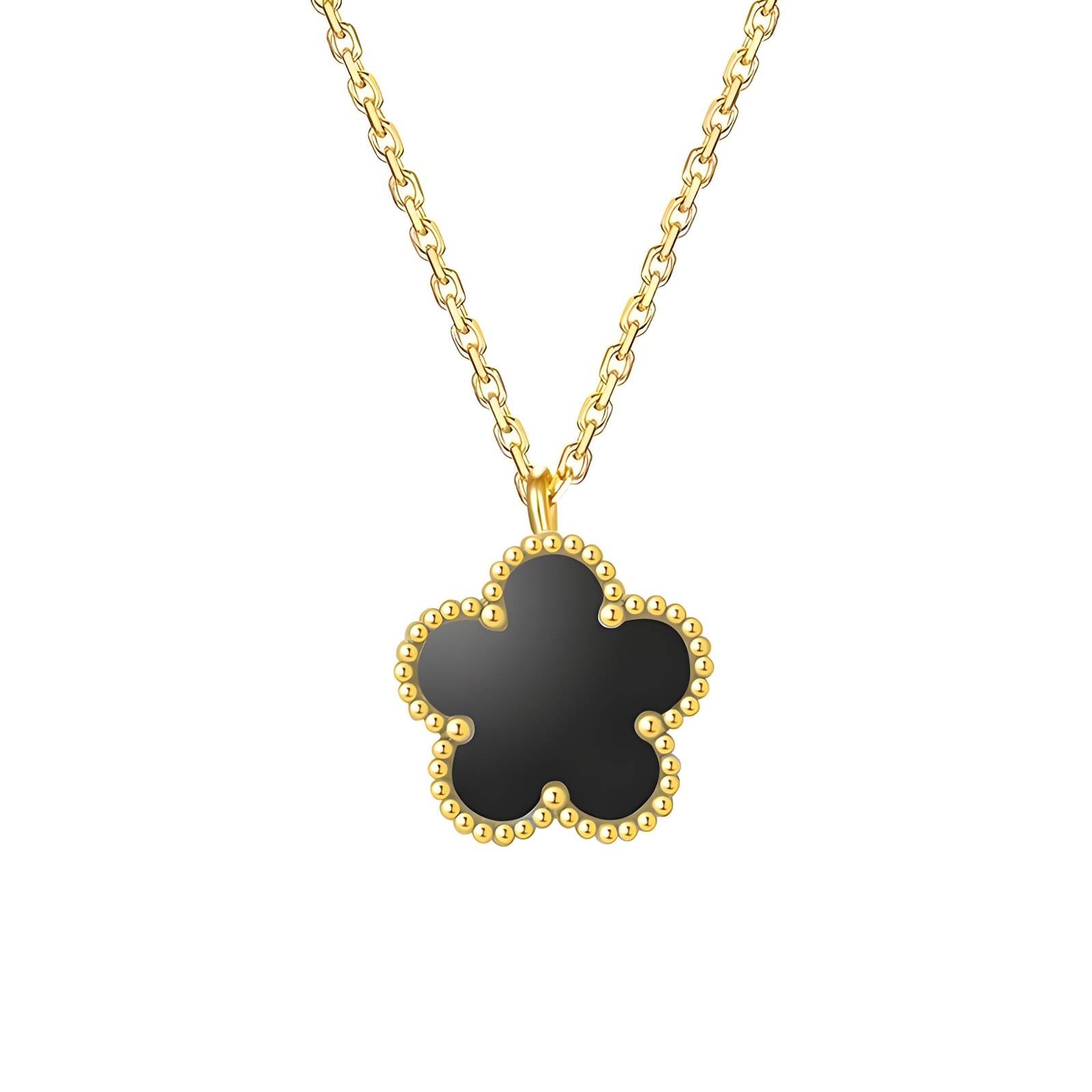 Trish Flower Power Black" Necklace, 18K Gold Plated Stainless Steel