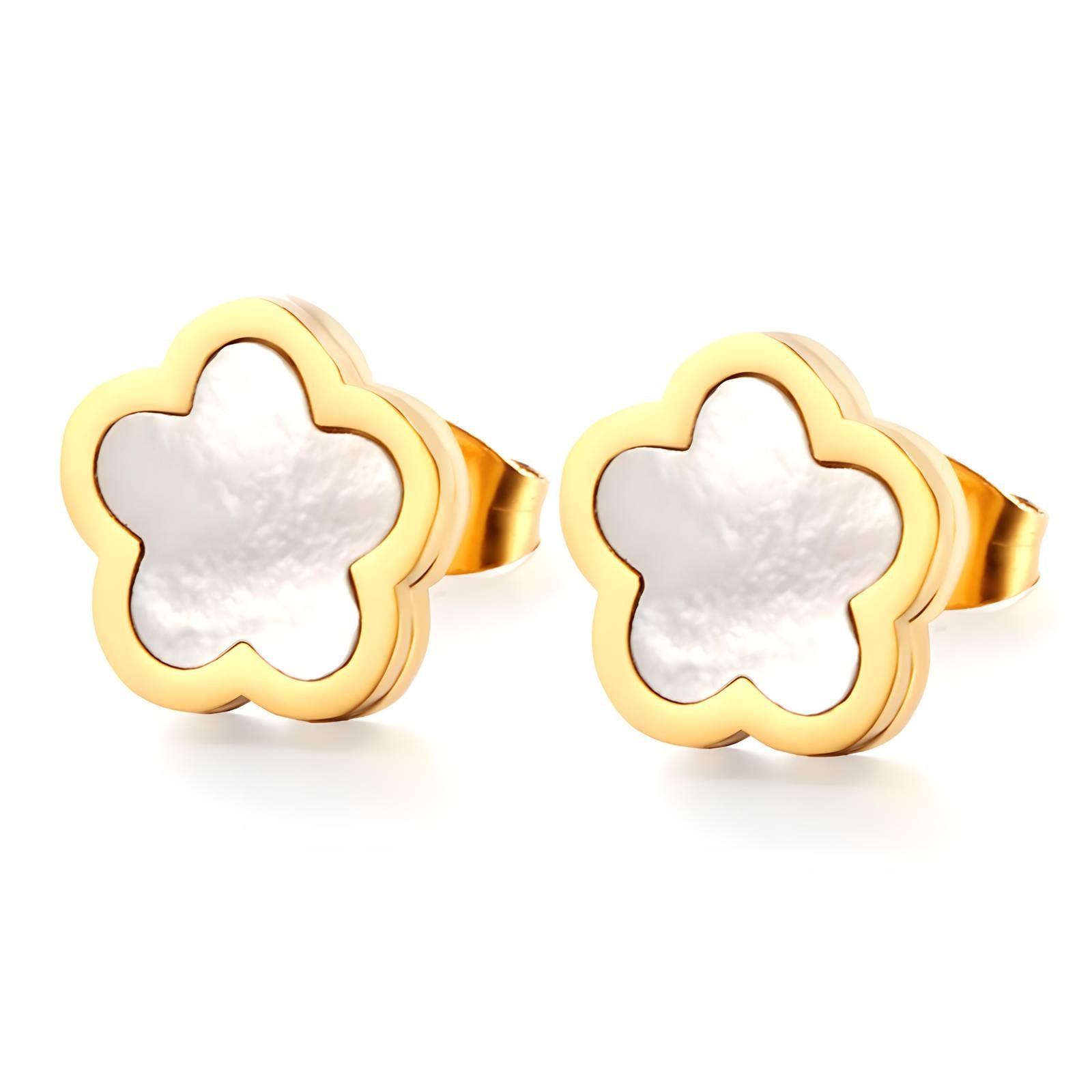 Trish Flowers" earrings ivory , 18K gold plated Stainless steel