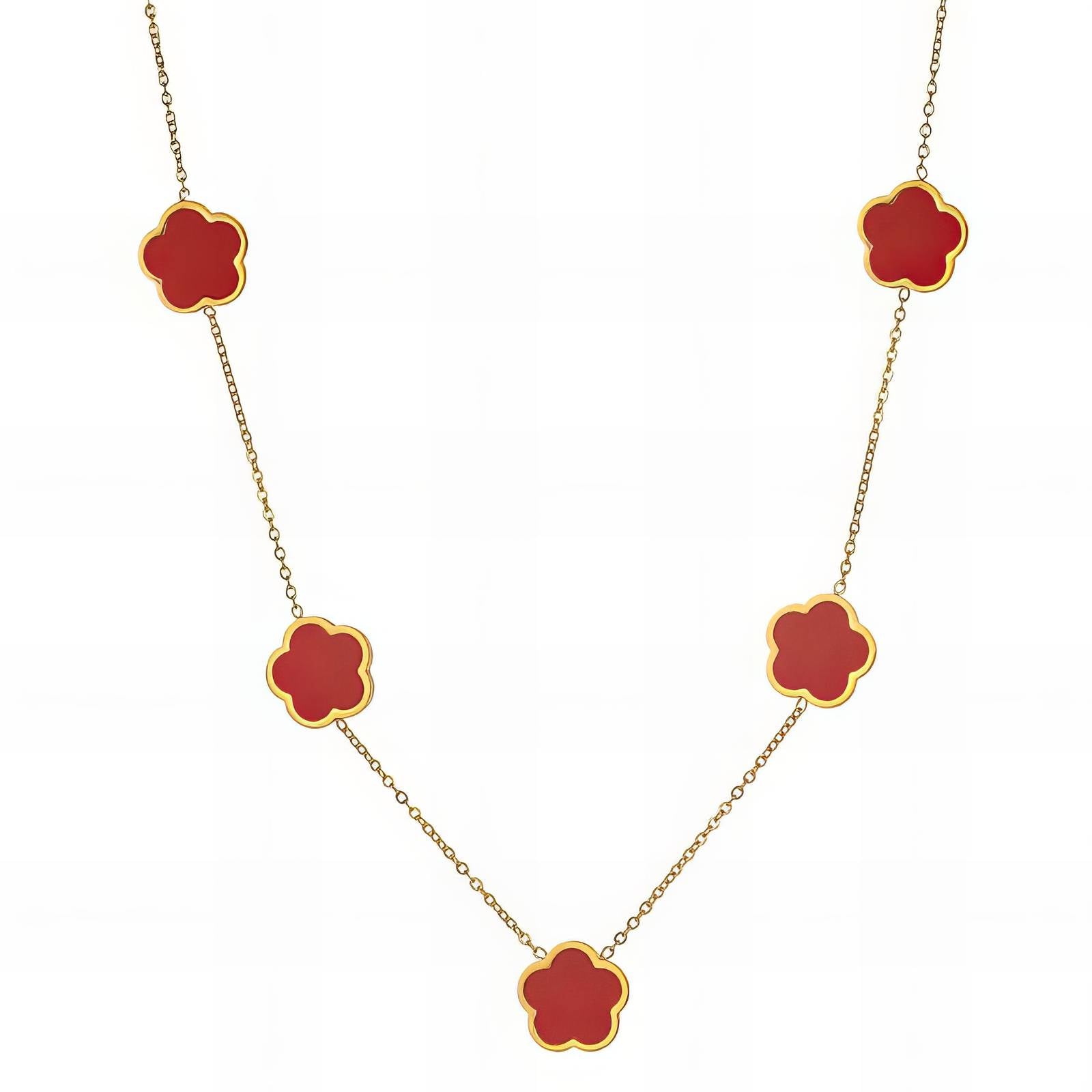 Trish Flower Meadow" Necklace, Red 18K Gold Plated Stainless Steel