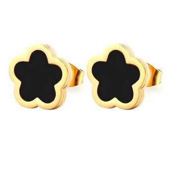 Trish Flowers" Earrings Black , 18K Gold Plated Stainless Steel