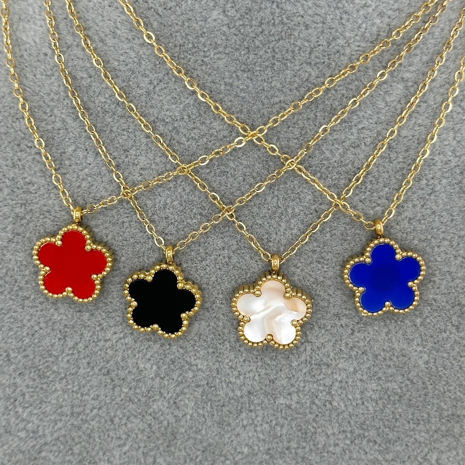 Trish Flower Power Red Necklace, 18K Gold Plated Stainless Steel