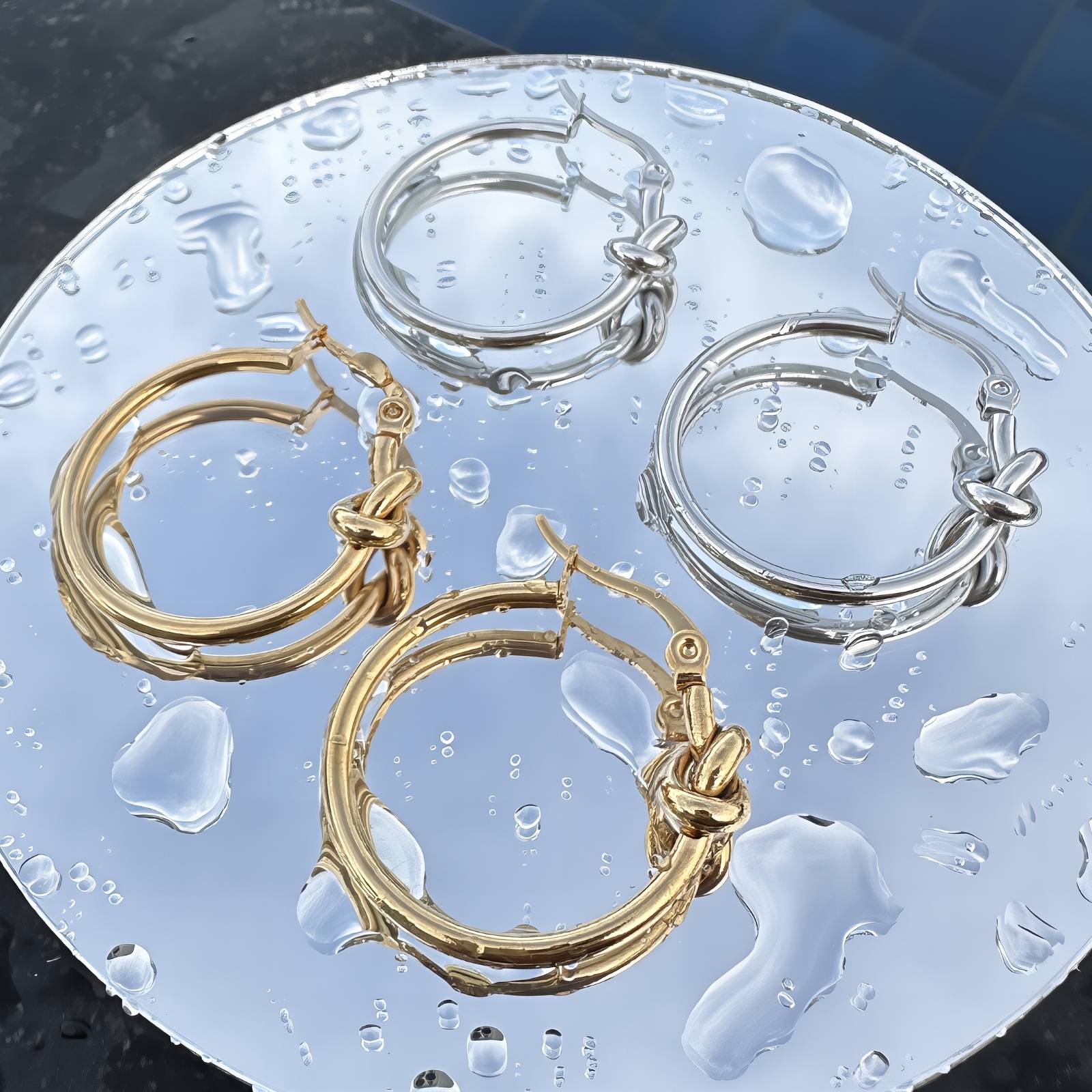Leonnie Hoop Earrings, 18K Gold Plated Stainless Steel