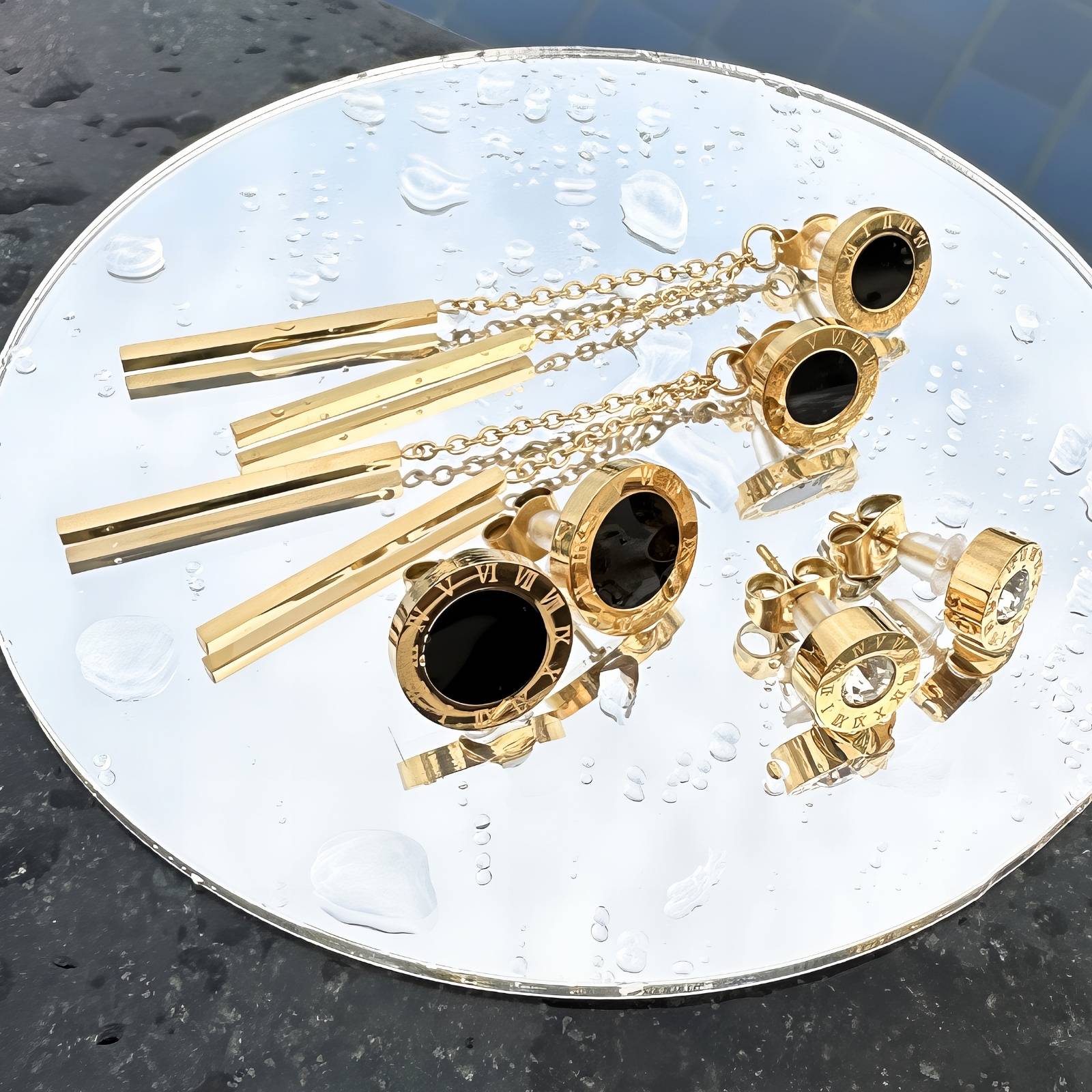 Glitz Inspired  Earrings, 18K Gold Plated Stainless SteeL