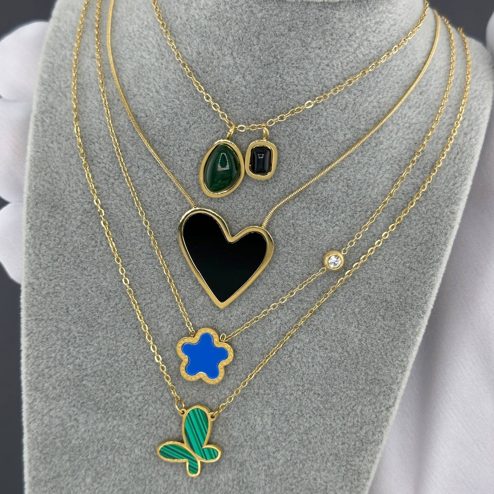Trish Flower Power Blue" Necklace, 18K Gold Plated Stainless Steel