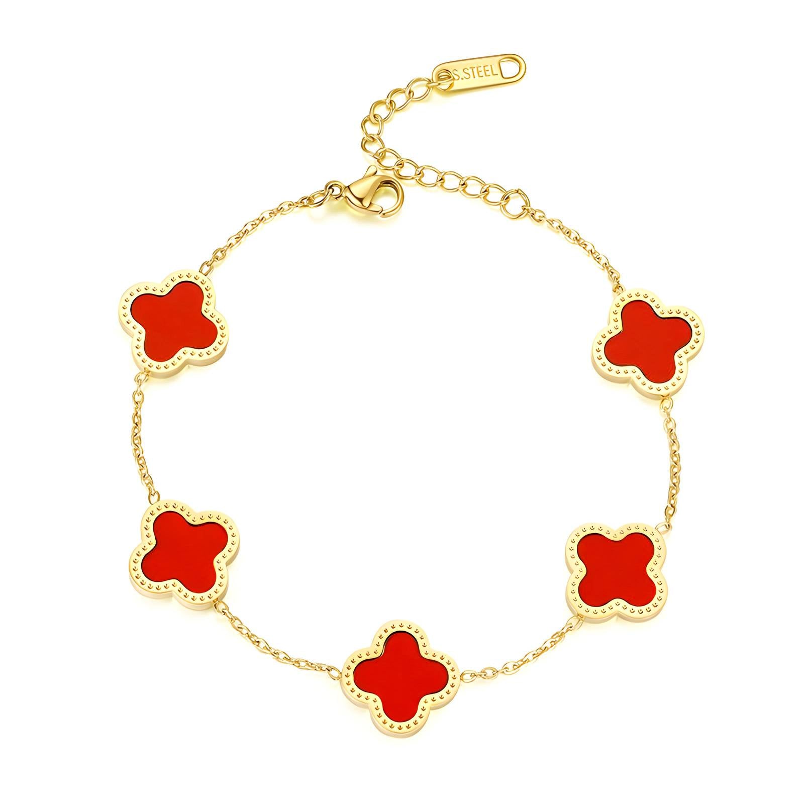 Trish Flower Meadow" Bracelet Red 18K Gold Plated Stainless Steel