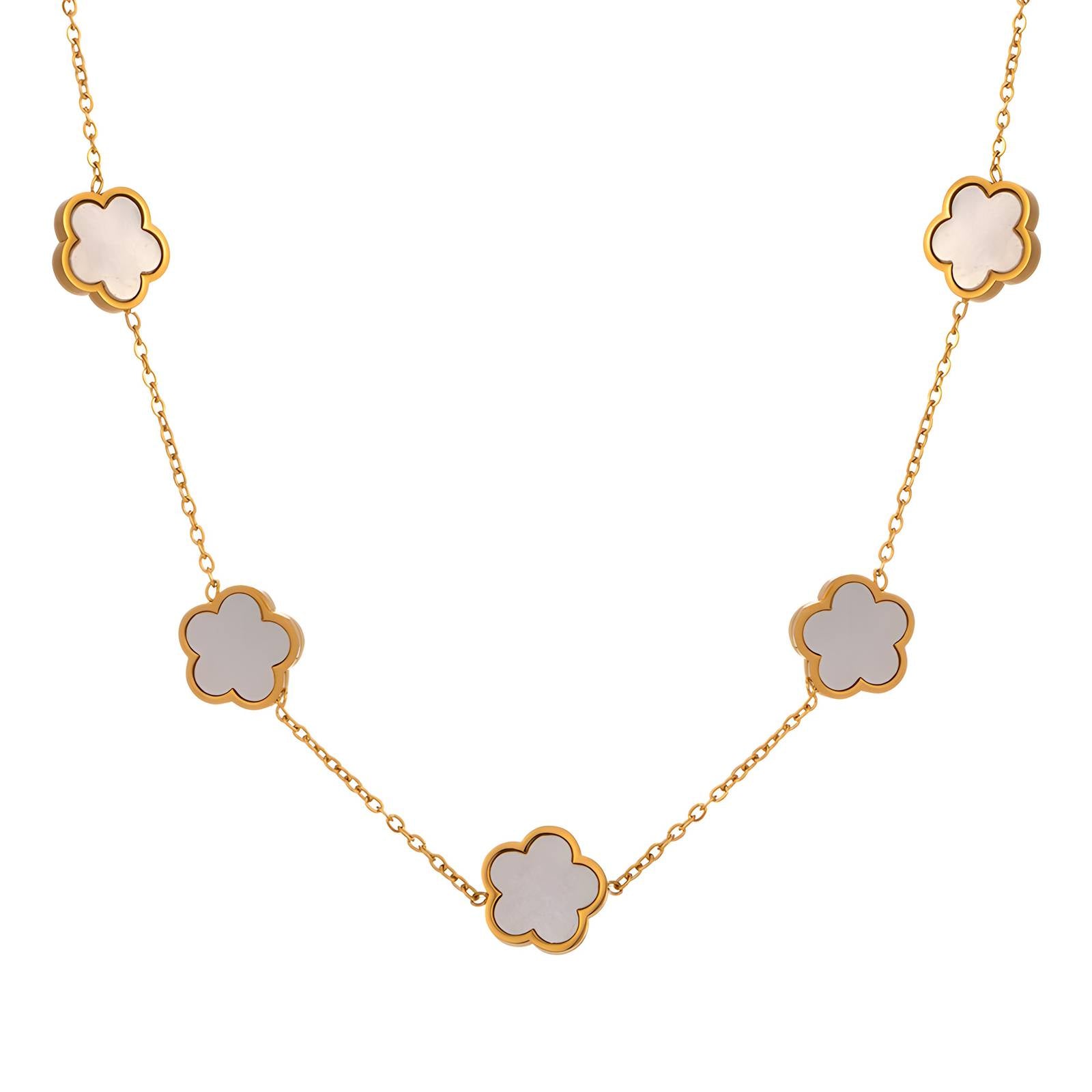 Trish Flower Meadow Necklace White, 18K Gold Plated Stainless Steel
