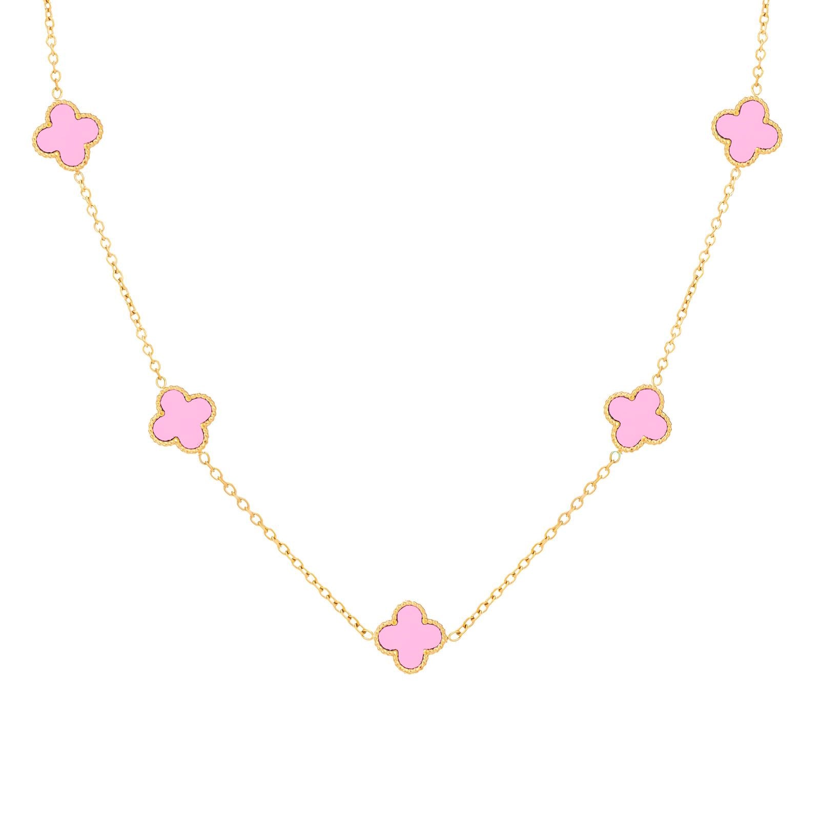 Trish Flower Meadow" Necklace, Pink 18K Gold Plated Stainless  Steel