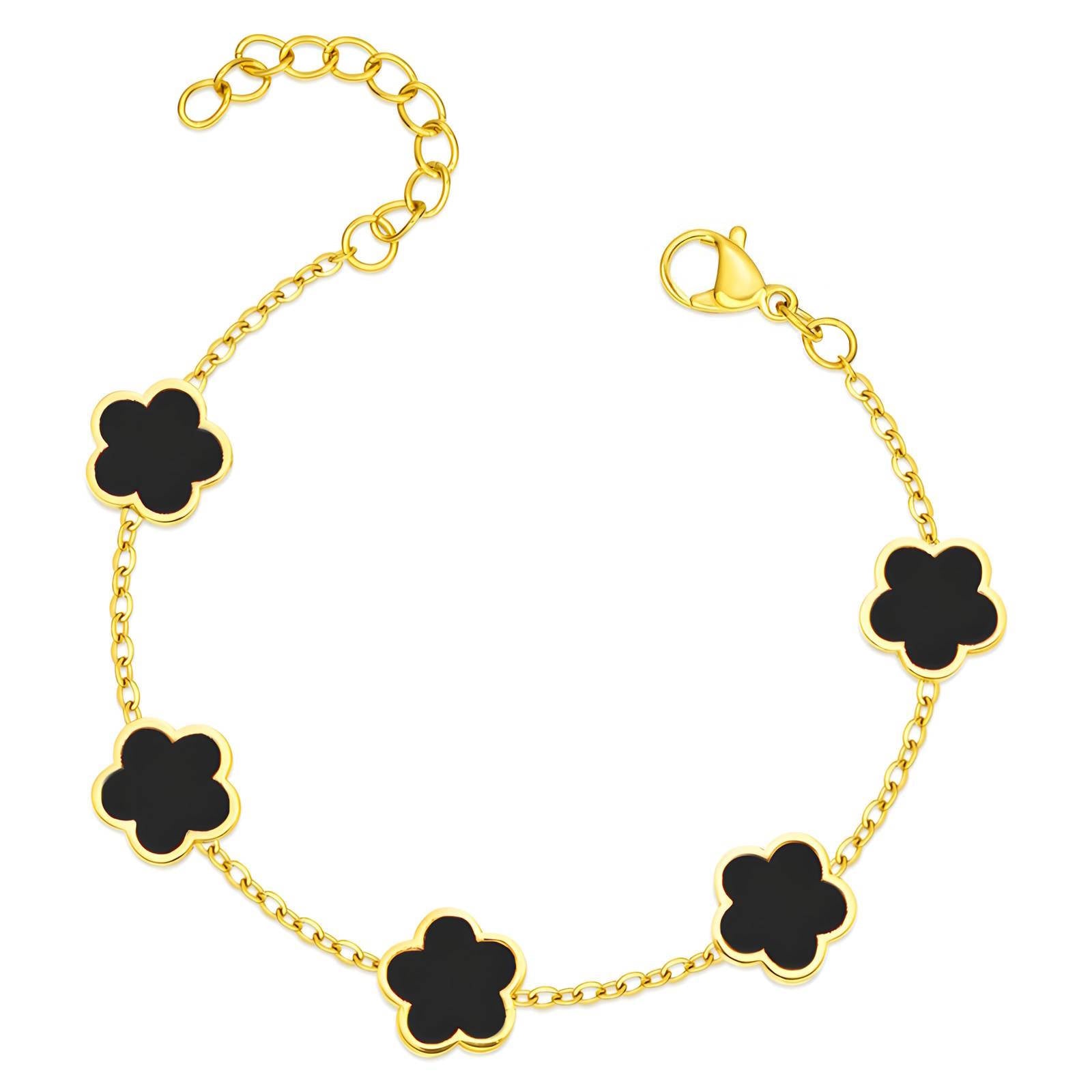 Trish Flower Meadow" Bracelet Black 18K Gold Plated Stainless Steel