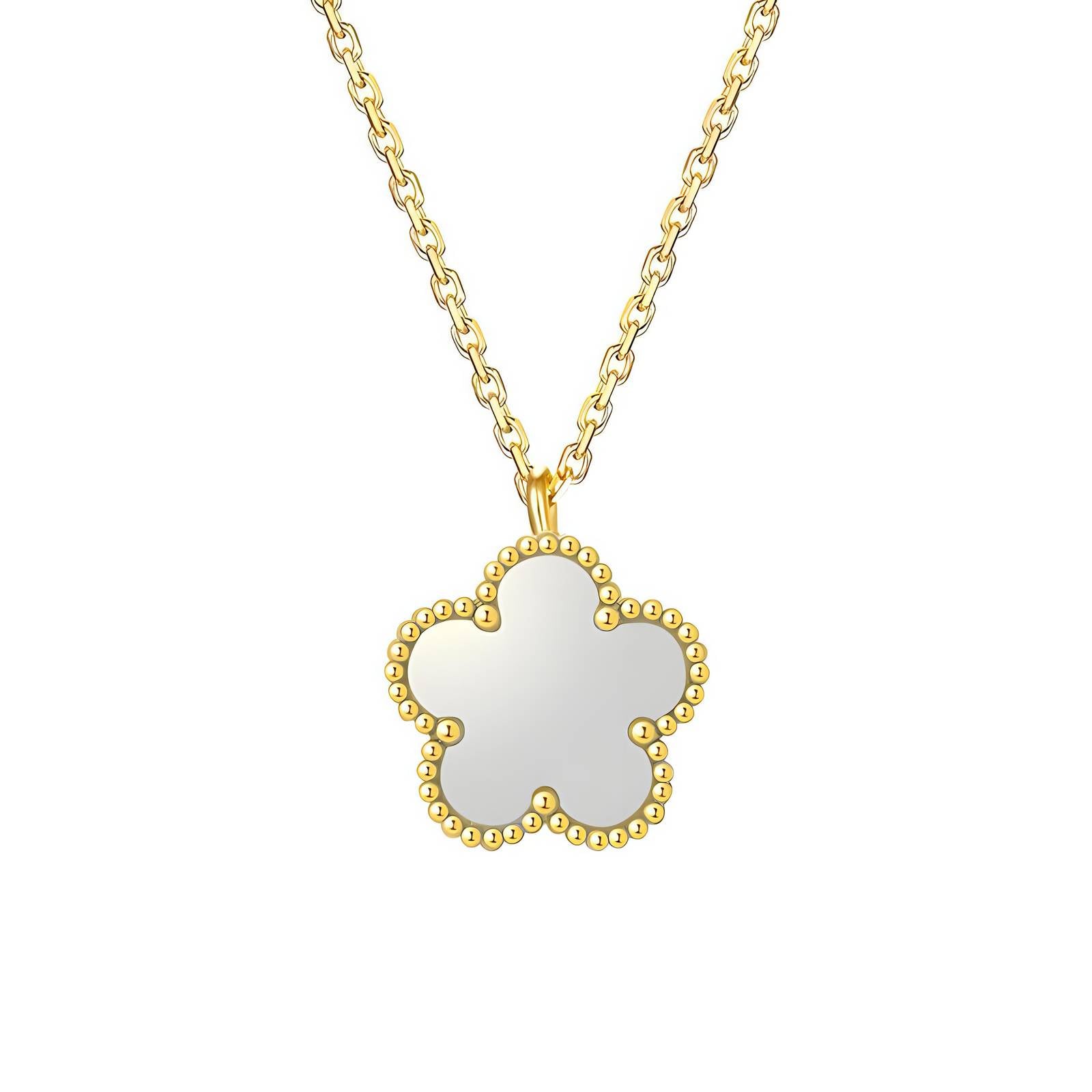 Trish Flower Power White" Necklace, 18K Gold Plated Stainless Steel