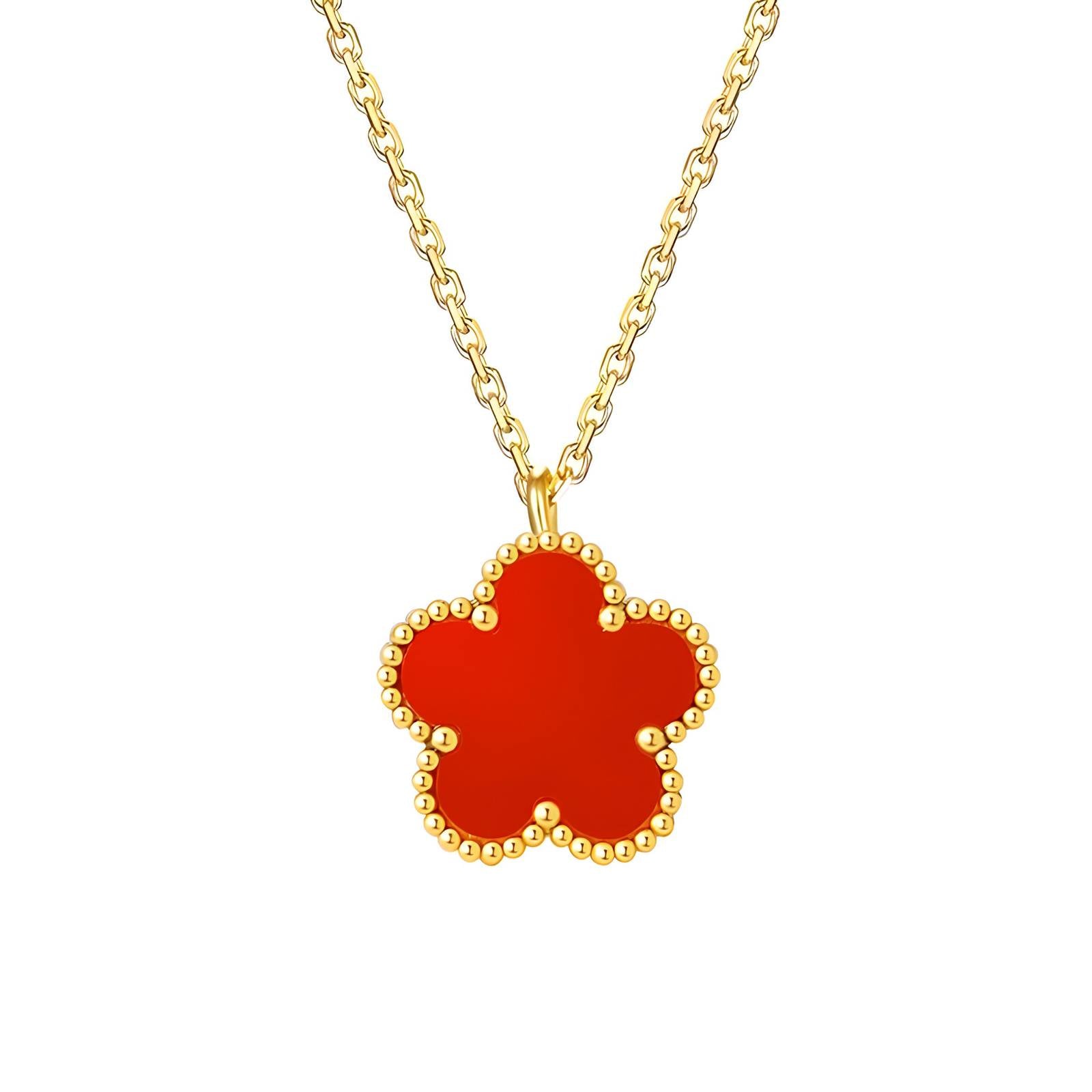 Trish Flower Power Red Necklace, 18K Gold Plated Stainless Steel