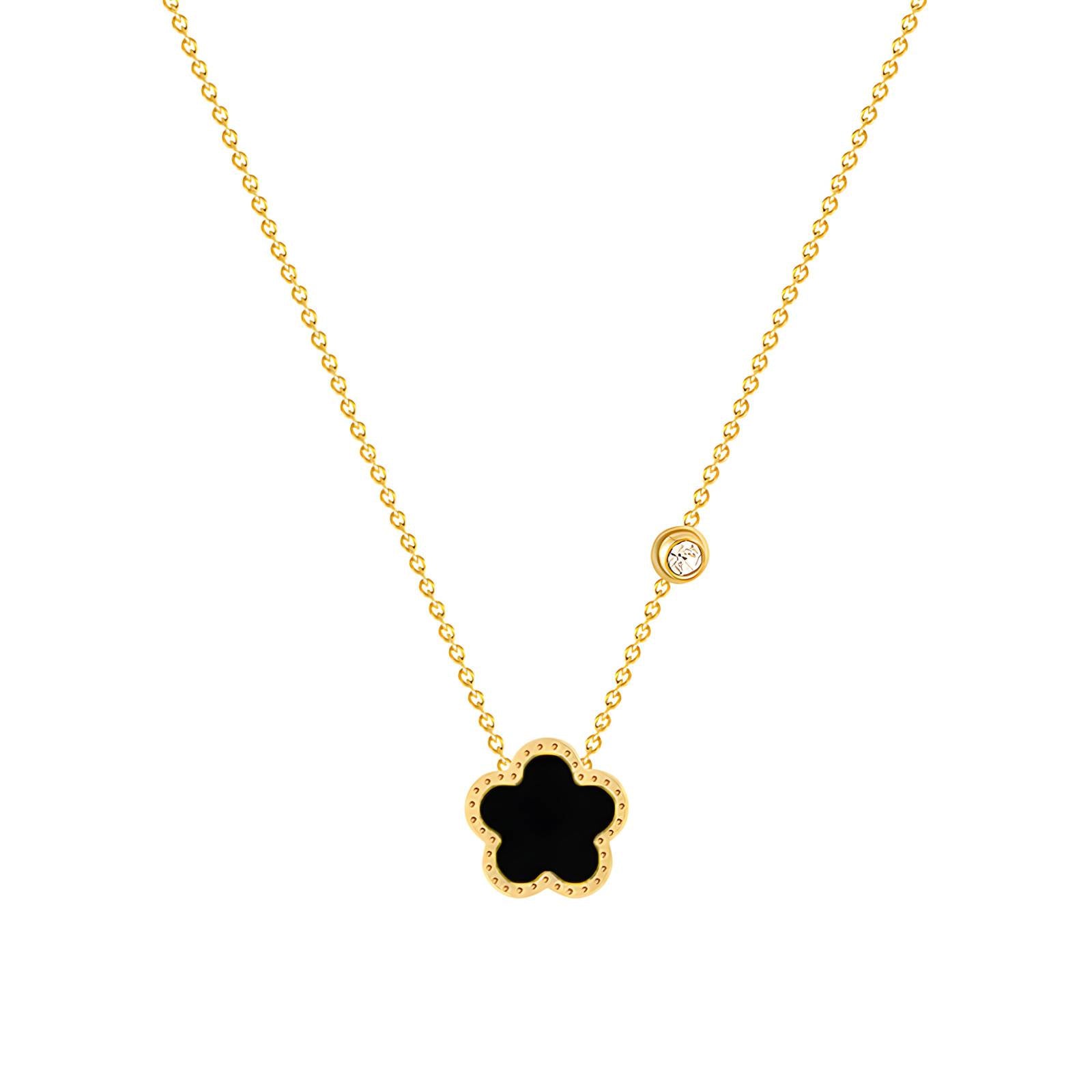 Trish Flower Power Black" Necklace, 18K Gold Plated Stainless Steel