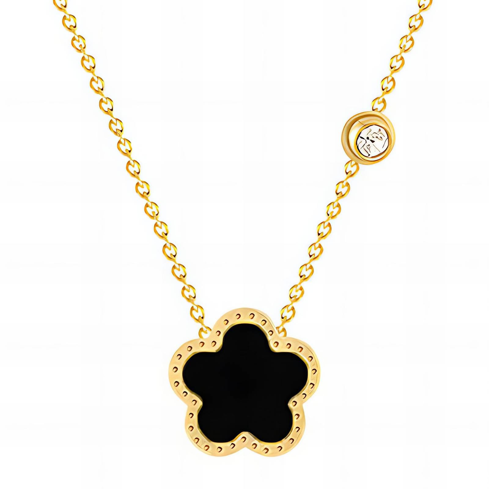 Trish Flower Power Black" Necklace, 18K Gold Plated Stainless Steel