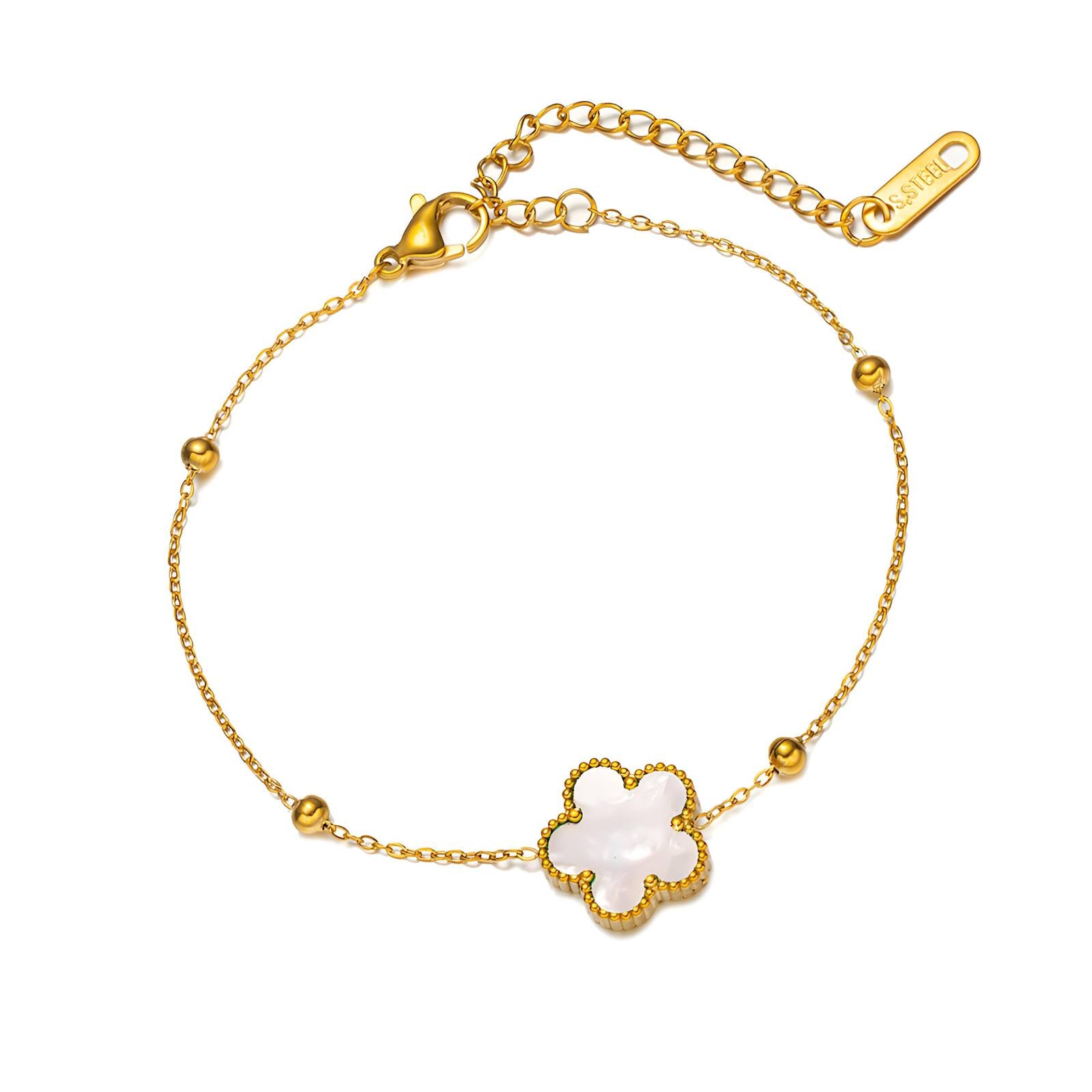 Trish Flower" Bracelet, Ivory 18K Gold Plated Stainless Steel