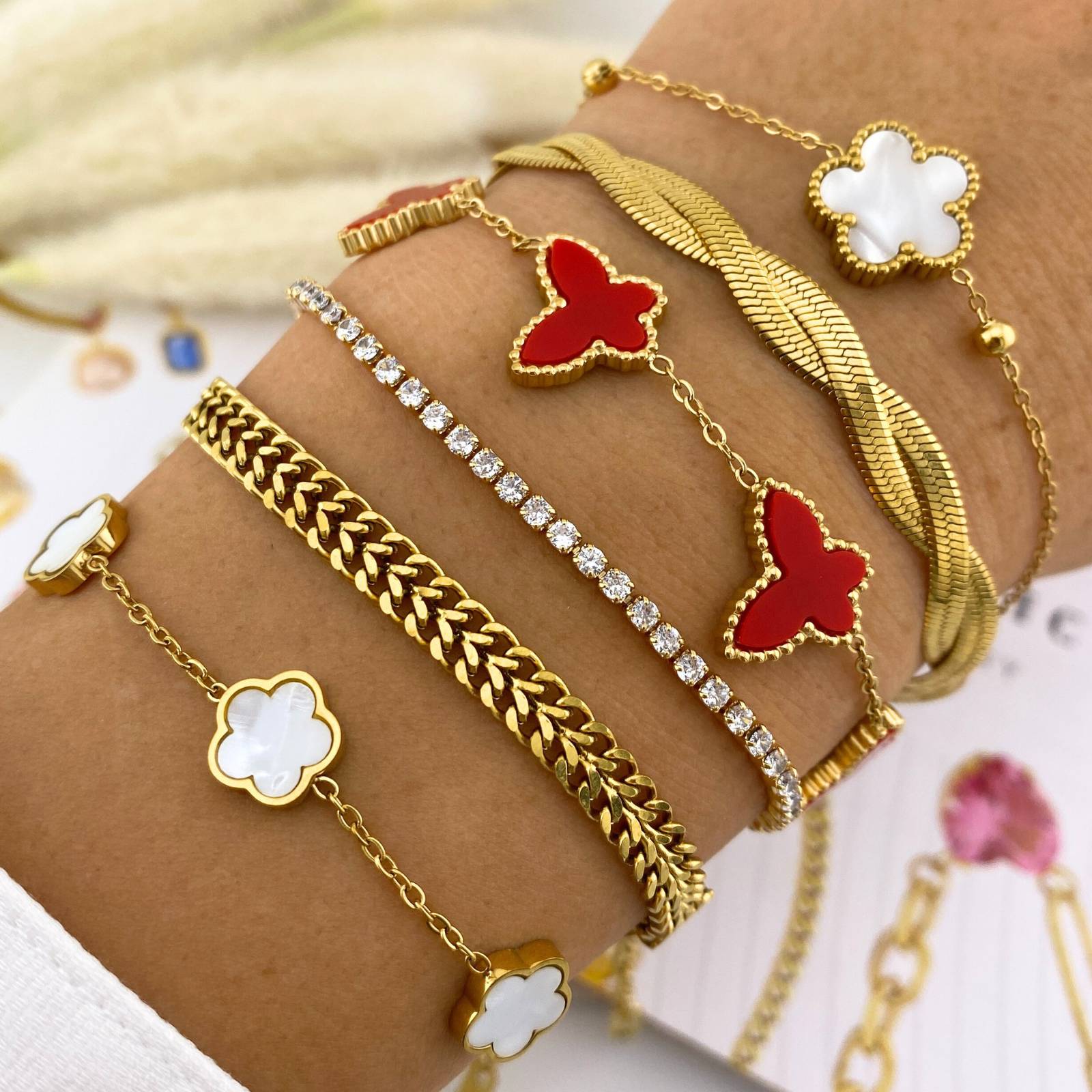 Trish Flower" Bracelet, Ivory 18K Gold Plated Stainless Steel