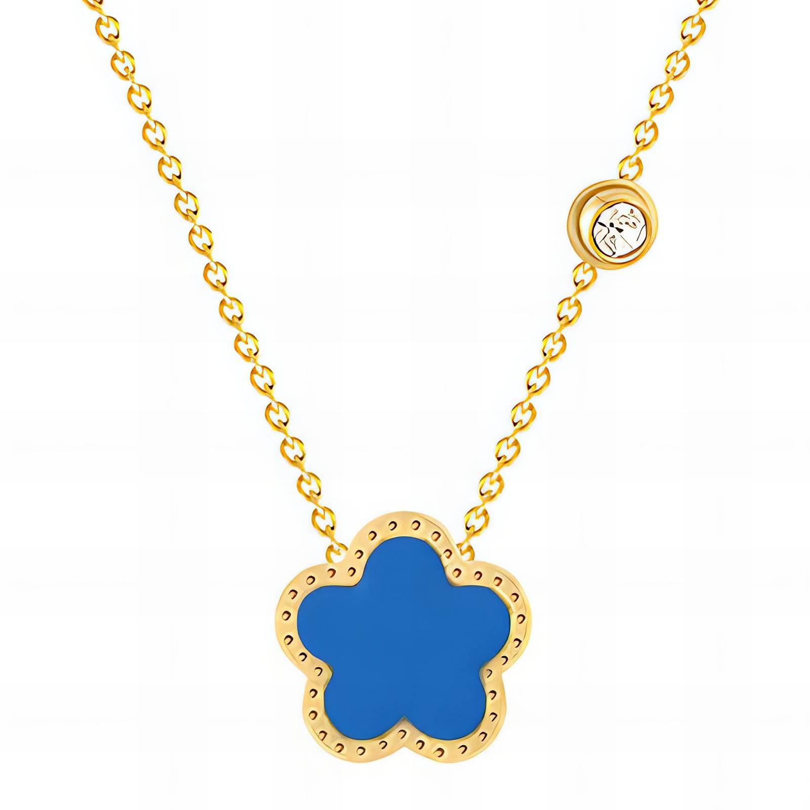 Trish Flower Power Blue" Necklace, 18K Gold Plated Stainless Steel