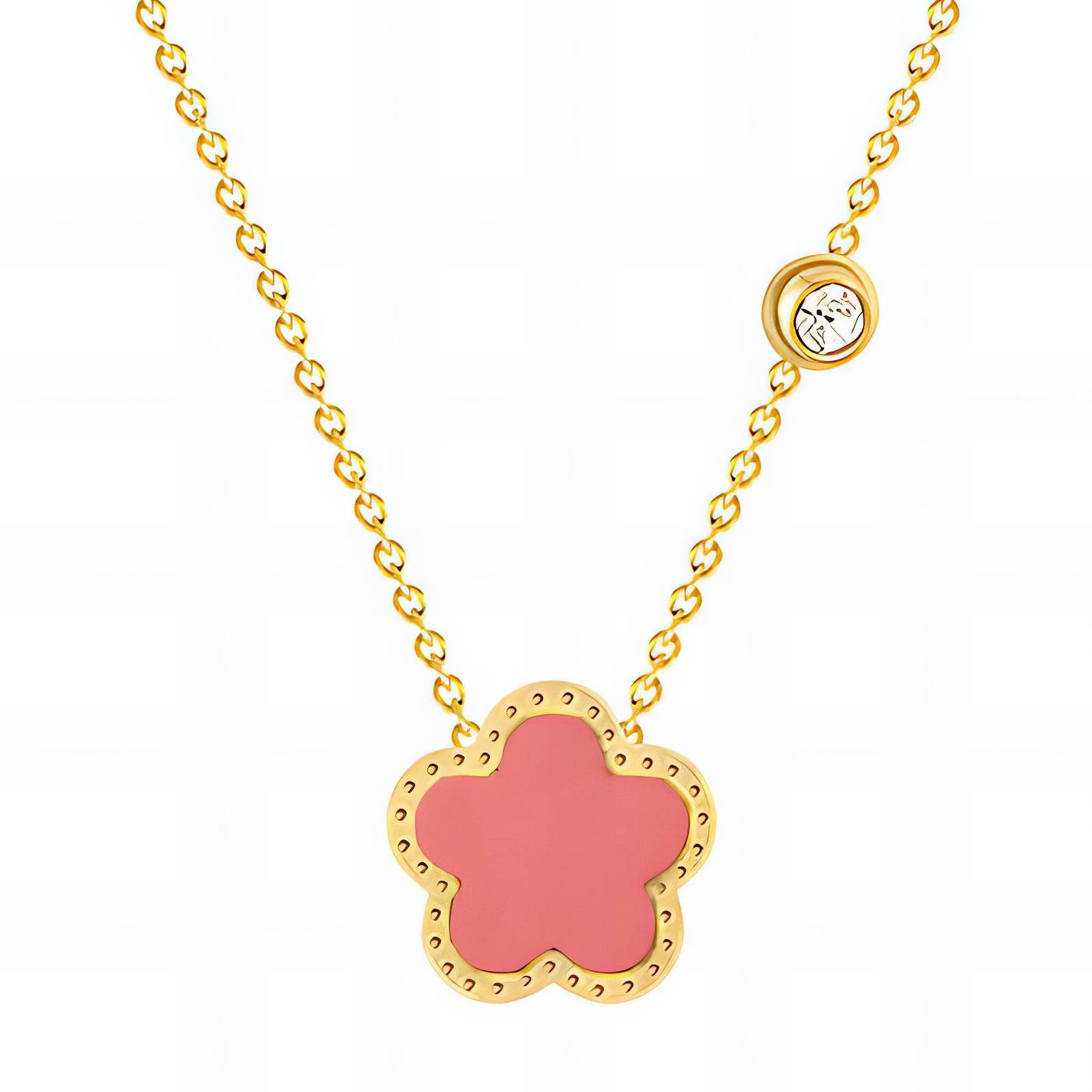 Trish Flower Power pink" Necklace, 18K gold plated Stainless steel