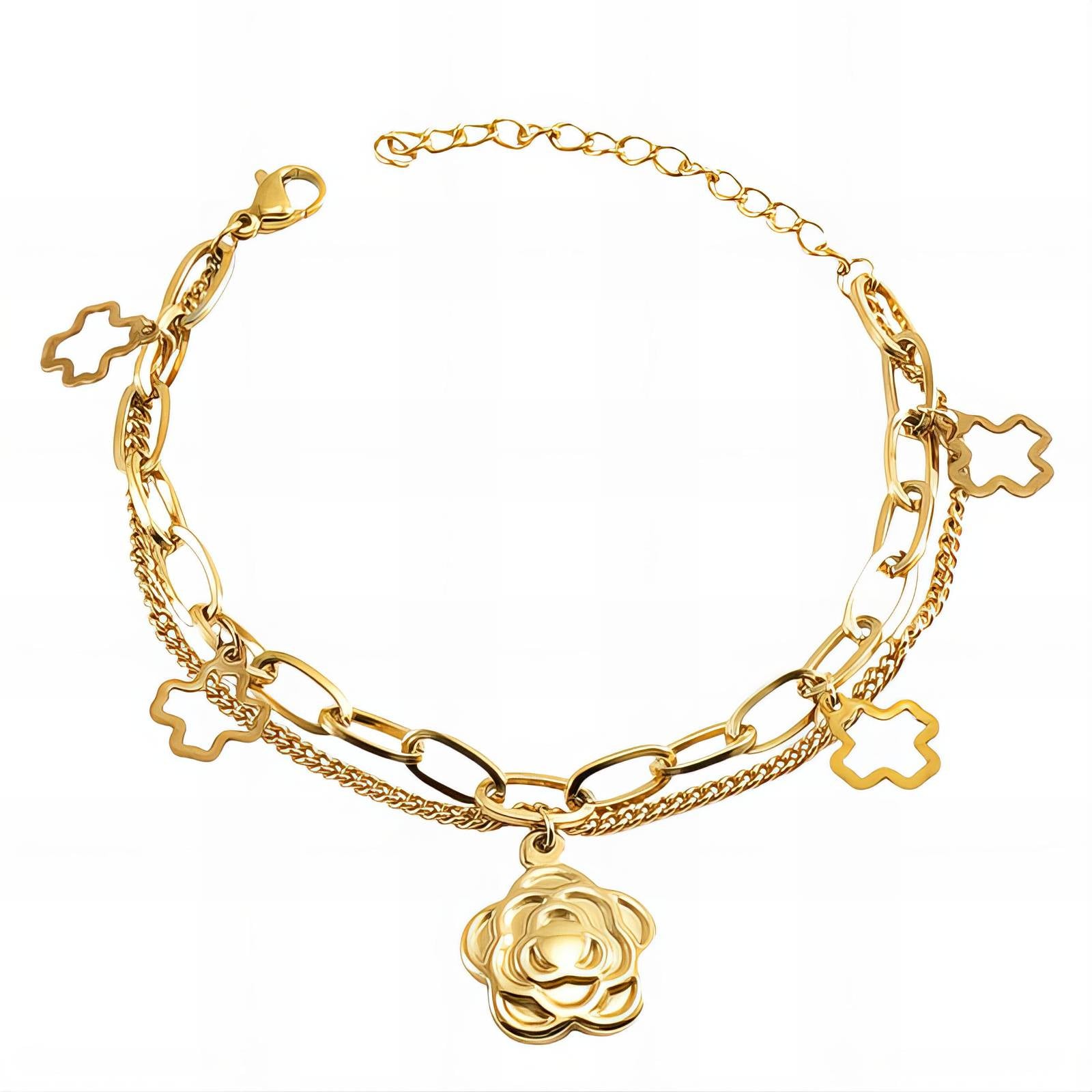 Trish Charm Flowers" Bracelet, 18K Gold Plated Stainless Steel